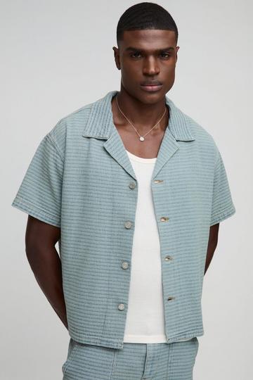 Boxy Revere Denim Textured Shirt light blue