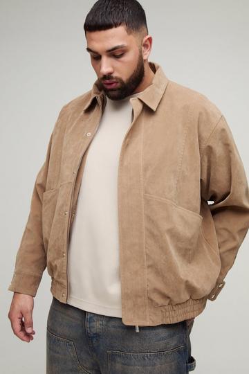 Plus Faux Suede Boxy Harrington Jacket stone