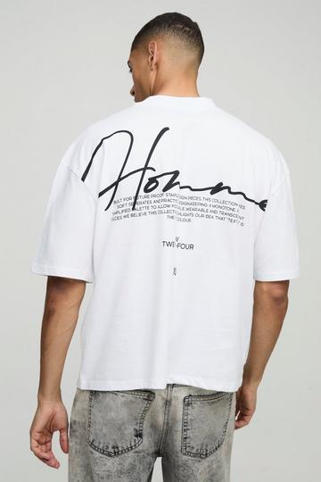 Oversized Boxy Heavyweight Peached Embroidered T-shirt white