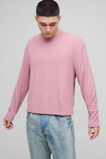 Oversized Boxy Textured Long Sleeve T-Shirt mauve