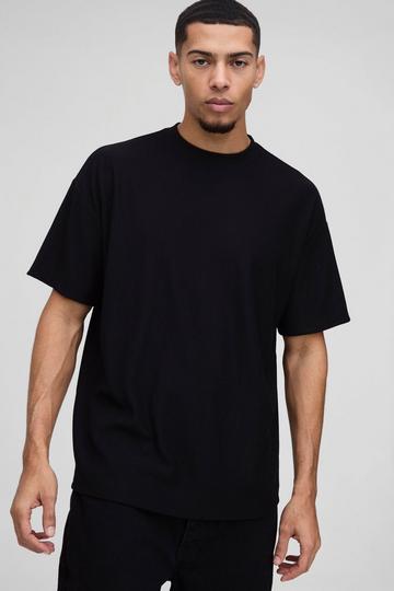 Oversized Geribbeld Plisse T-Shirt black