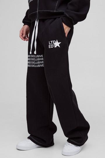 Wide Leg Contrast Stitch Printed Joggers black