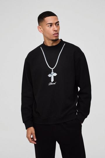 Black Oversized Blessed Cross Graphic Sweatshirt