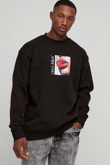 Oversized Kersen Lippen Trui Met Print black