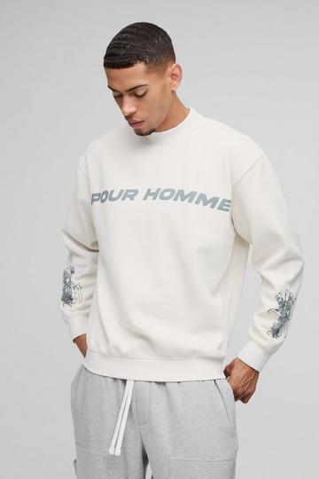 Ecru White Oversized Washed Homme Renaissance Graphic Sweatshirt