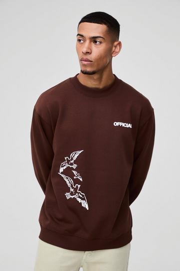 Chocolate Brown Oversized Official Bird Graphic Sweatshirt