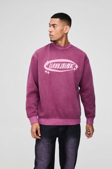 Oversized Washed Worldwide Star Graphic Sweatshirt maroon