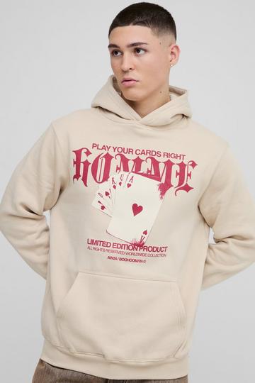 Sand Beige Regular Fit Gothic Cards Graphic Hoodie