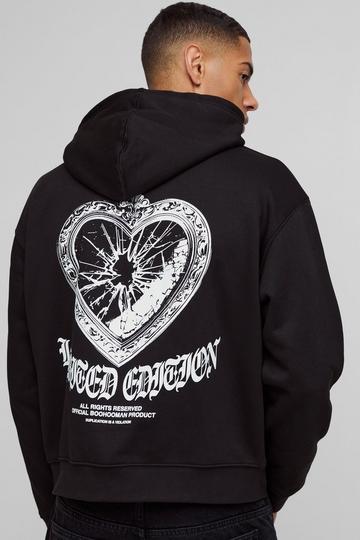 Black Oversized Boxy Gothic Heart Locket Graphic Hoodie