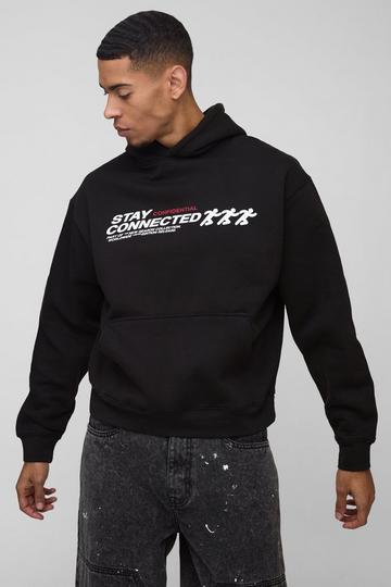 Black Oversized Boxy Connected Silhouette Graphic Hoodie