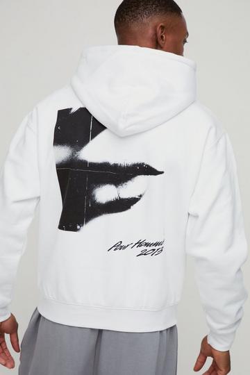 Oversized Boxy Abstract Box Graphic Hoodie white