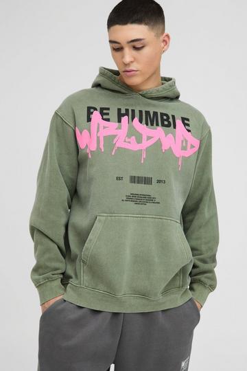 Oversized Gebleekte WRLDWD Graffiti Hoodie Met Print khaki