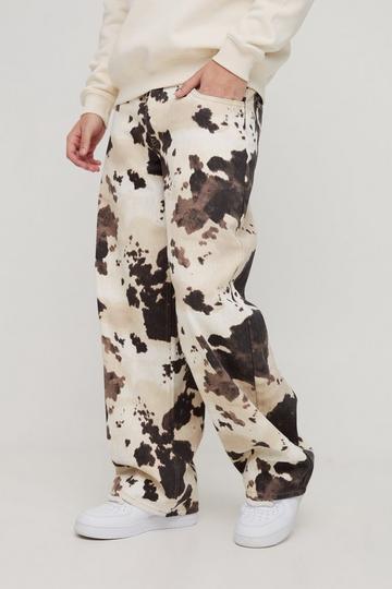 Baggy Fit Cow Print Denim Jeans brown
