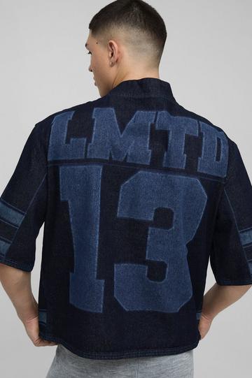 Oversized Boxy V Neck Laser Print Football Top indigo