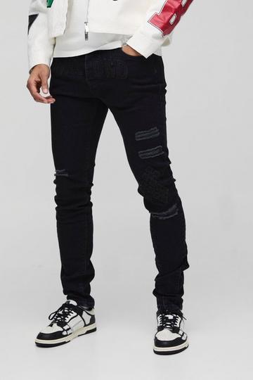 Skinny Stacked Cross Applique Jeans black