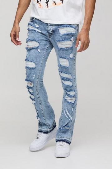 Skinny Flared All Over Ripped Distressed Jeans light blue