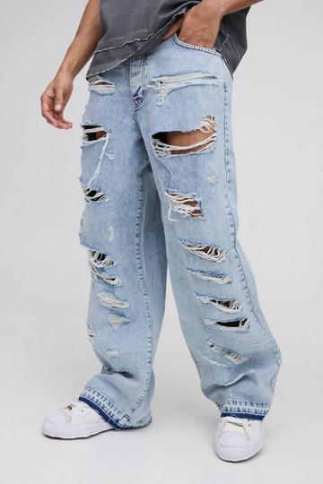 Wide Leg Skater All Over Ripped Distressed Jeans light blue