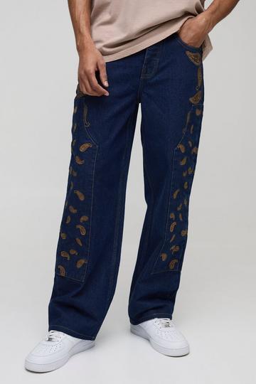 Relaxed Fit Paisley Embroidered Jeans indigo