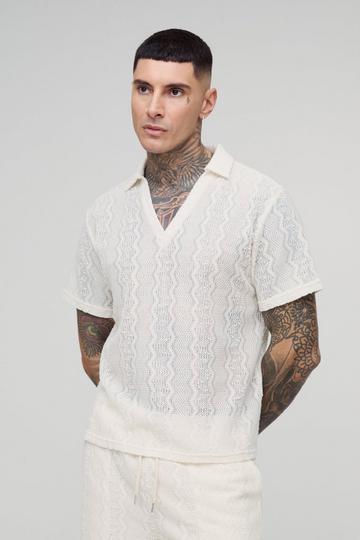 Tall Zig Zag Crochet Polo Shirt ecru