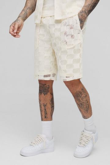 Tall Check Open Stitch Relaxed Fit Shorts stone