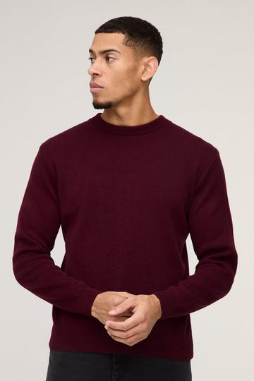 Burgundy Red Regular Fit Crew Neck Knitted Jumper