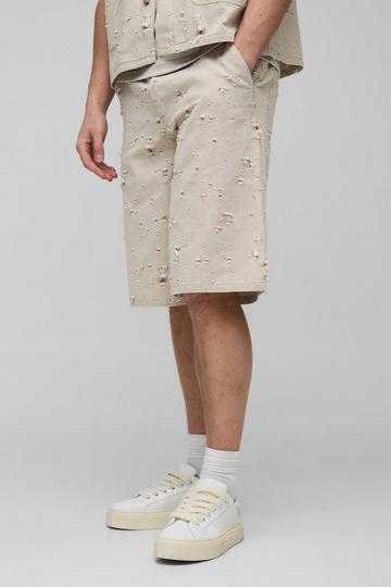 Stone Beige Tall Nibbled Denim Relaxed Fit Shorts