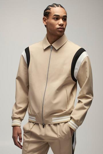 Tailored Collared Varsity Bomber Jacket stone