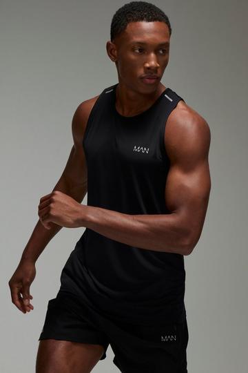 Black Man Active Lightweight Performance Slim Fit Marl Gym Tank