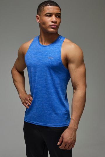 Man Active Lightweight Performance Slim Fit Marl Gym Tank blue