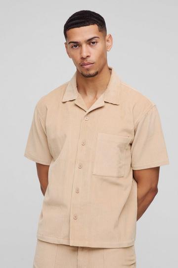 Boxy Acid Wash Corduroy Shirt sand