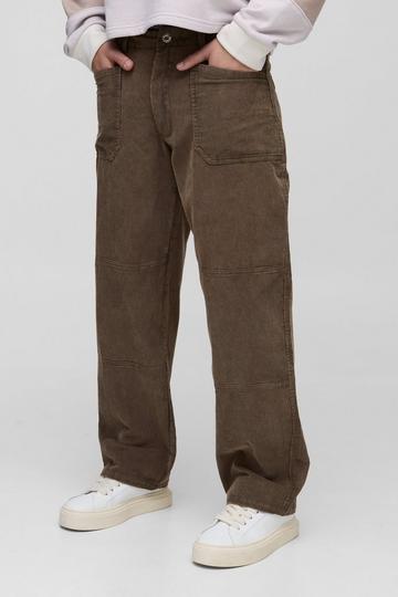 Dark Brown Relaxed Fit Acid Wash Corduroy Panel Trousers