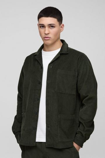 Relaxed Corduroy Multi Pocket Overshirt dark green