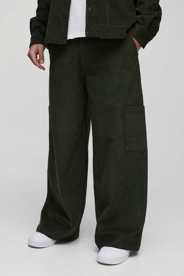 Super Baggy Corduroy Multi Pocket Cargo Trousers dark green