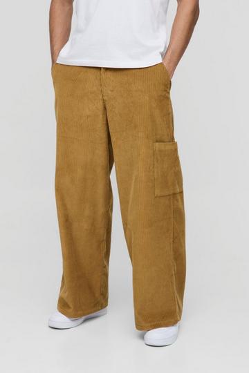 Super Baggy Corduroy Multi Pocket Cargo Trousers mustard