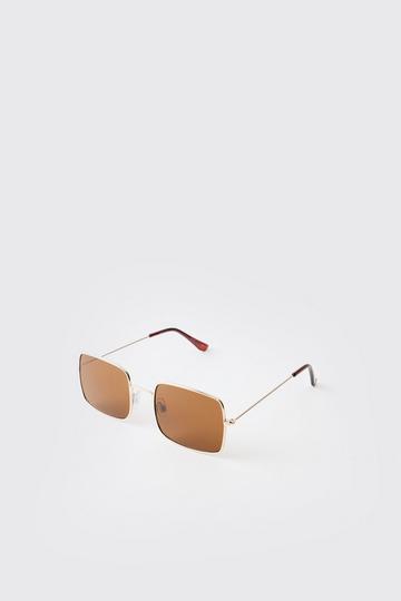 Gold Metallic Rectangular Metal Sunglasses