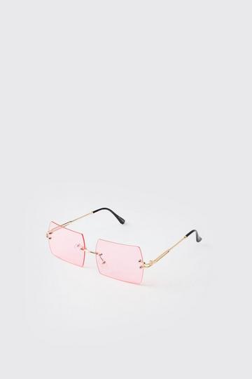 Rimless Square Metal Sunglasses pink