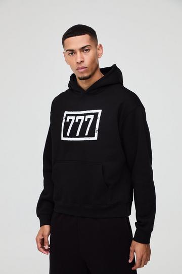 Black Oversized Boxy 777 Graphic Hoodie