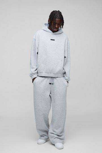 Oversized Boxy Wide Leg Hooded Tracksuit With Rubber Badge grey marl