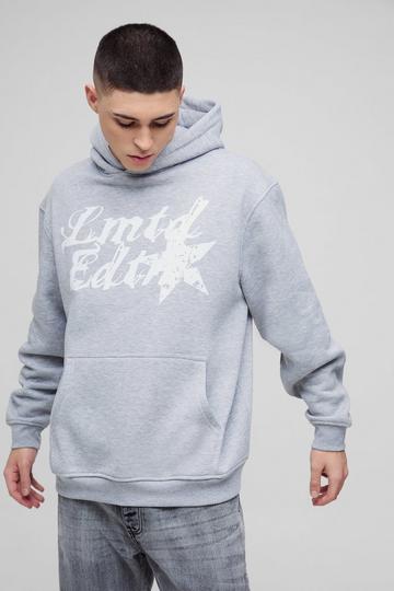 Oversized Contrast Stitch Limited Edition Printed Hoodie grey