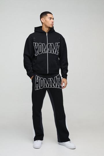 Black Oversized Boxy Homme Paint Splatter Homme Zip Through Tracksuit