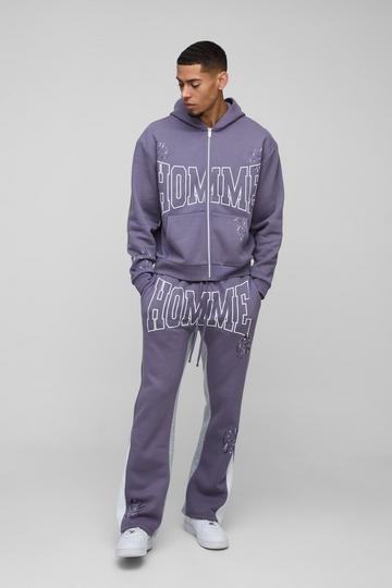 Oversized Boxy Homme Paint Splatter Homme Zip Through Tracksuit purple