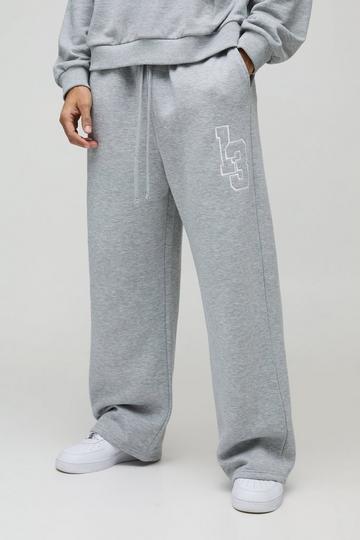 Grey Regular Fit Wide Leg Varsity Embroidered Drop Crotch Jogger