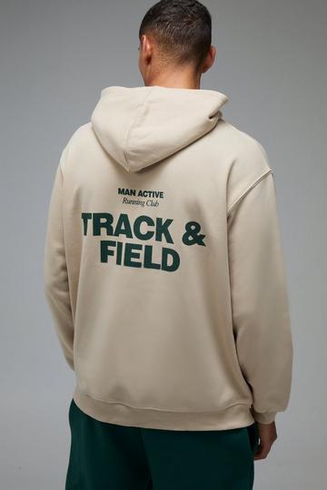 Sand Beige Man Active Track & Field Oversized Hoodie