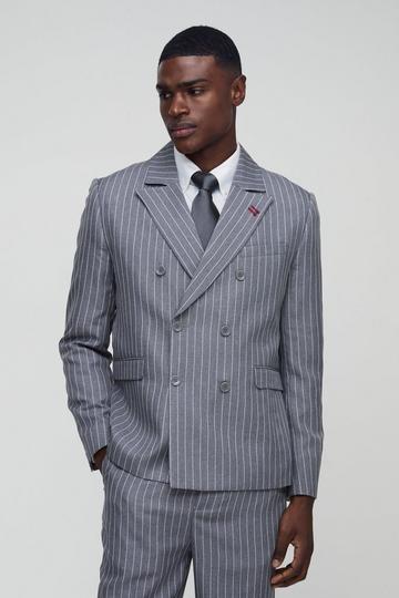 Relaxed Fit Pinstripe Double Breasted Blazer charcoal