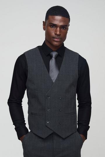 Monochrome Geruite Slim Fit Gilet charcoal