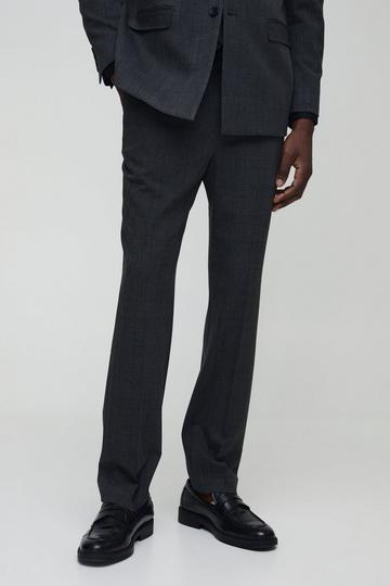 Straight Fit Tonal Check Suit Trouser charcoal