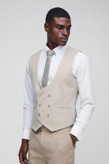 Stone Beige Slim Fit Textured Twill Waistcoat