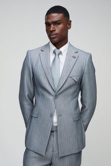 Slim Fit Herringbone Blazer light grey