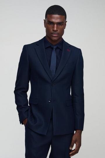 Slim Fit Herringbone Blazer navy