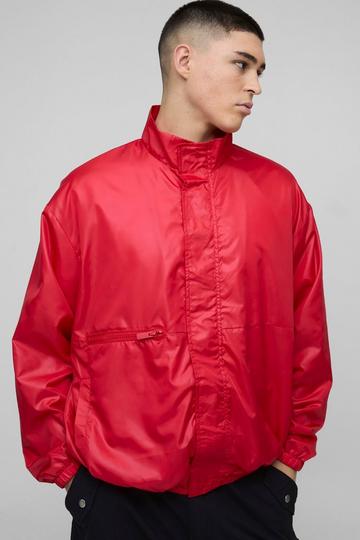 Oversized High Shine Funnel Neck Track Jacket red